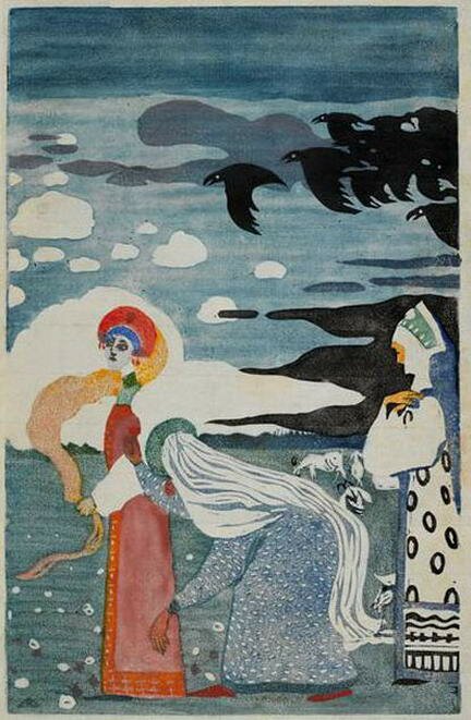 Maler Wassily Kandinsky. Malerei. Krähen. 1907